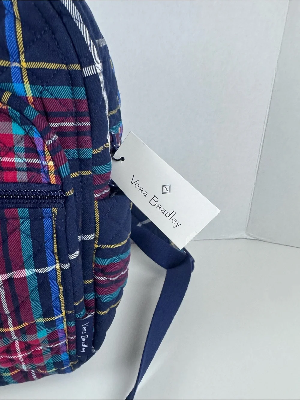 NWT Vera Bradley Navy Tartan Plaid Quilted Small Backpack